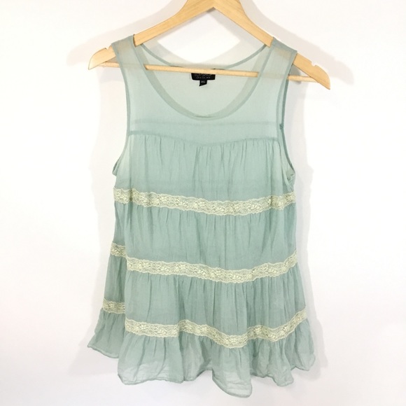 Topshop Tops - ⬇️TOPSHOP Lace Mint Colored Cotton Tank Top Blouse